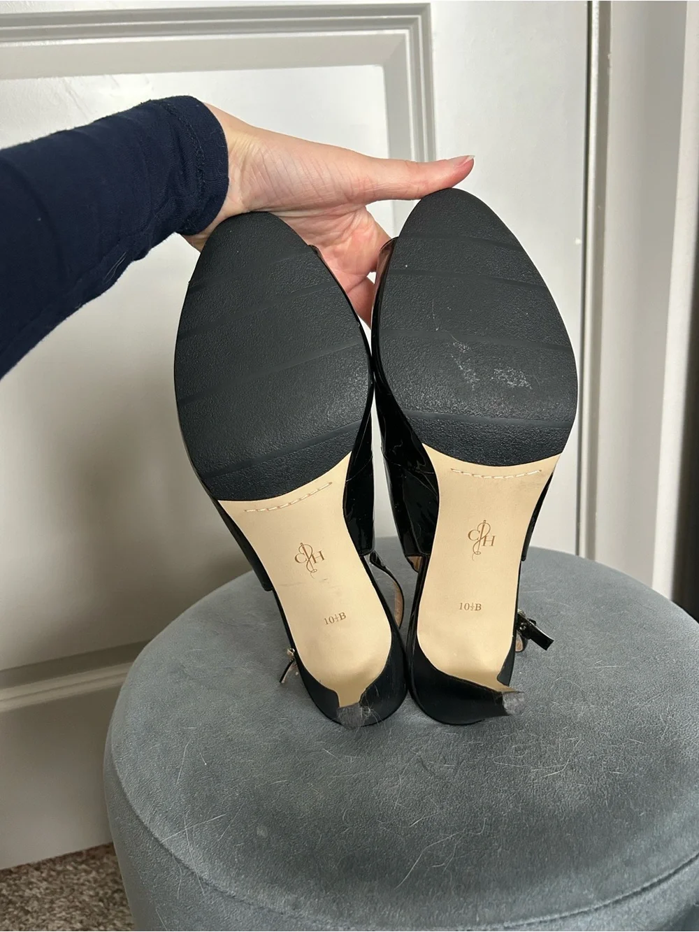 Cole Haan Black Patent Slingback Peep-Toe Heels - Picture 2 of 6